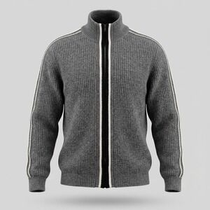 Vintage Men S Gray Full Zip Cardigan Orlon Acrylic Bulky Ribbed Knit Ski Sweater